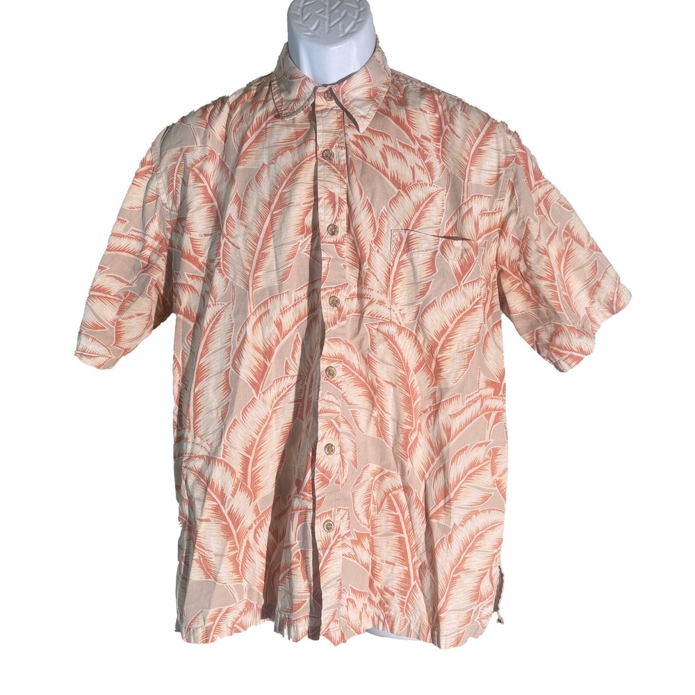 COOKE STREET Men's Short Sleeve Button Down Floral Shirt Orange Medium